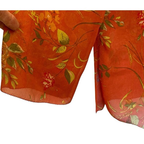CAbi Womens 100% Silk Floral Embroidered Tunic Top S Coral Pink Sheer Boho Flowy - Picture 13 of 16
